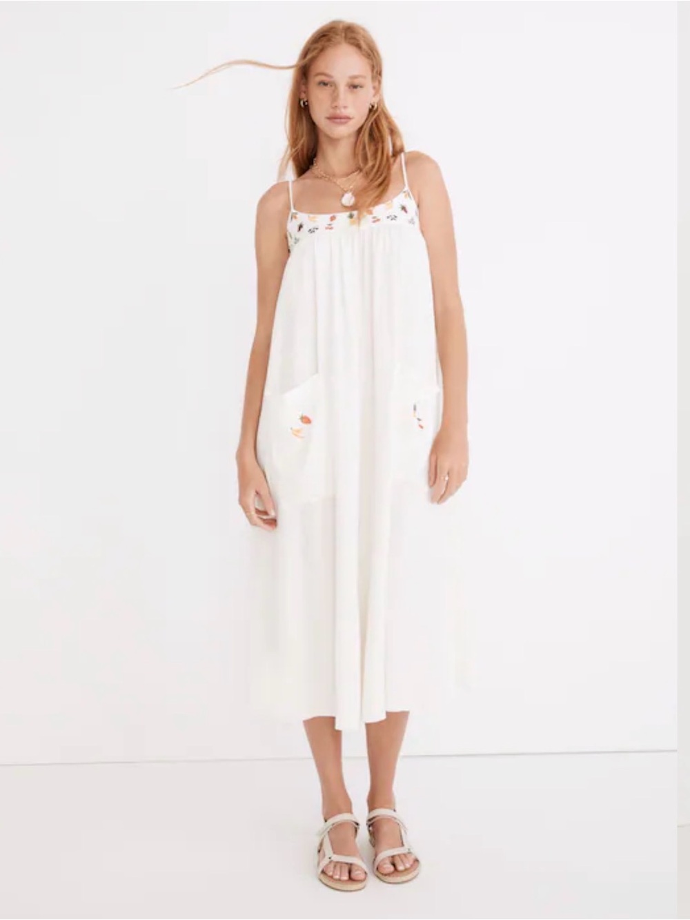 Madewell Fresca Fruit Embroidered Cami Midi Dress